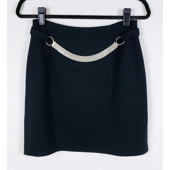 Cache Mini Pencil Skirt Silver Chain Womens 6 Office Siren Goth Y2K Side Slits